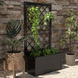 44 Inch Metal Raised Garden Bed with Trellis-Black