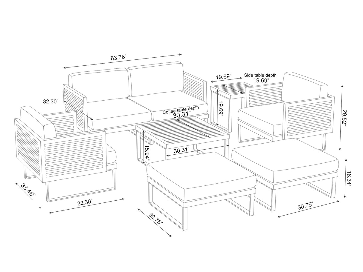 Monterey 6 Seater Chat Set with Coffee Table and Side Table