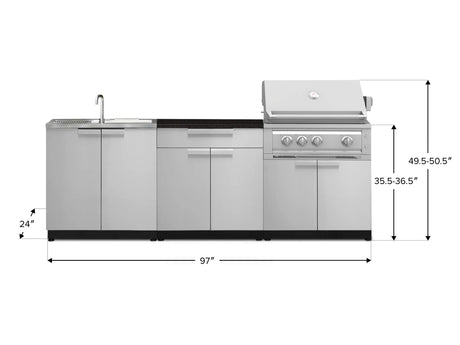 Outdoor Kitchen Stainless-Steel 5 Piece Cabinet Set with Bar, Sink, Grill Cabinet, Platinum Grill, and Countertop