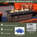45 Inch Propane Rattan Firepit Table with Glass Stones and Protective Cover-Mixed Brown