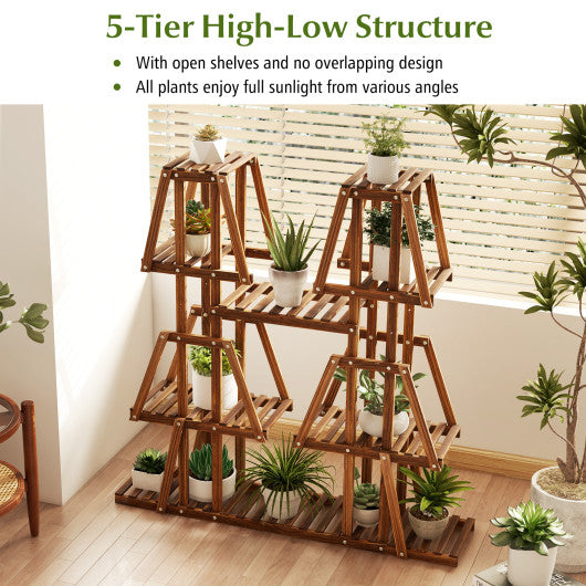 5-Tier 10 Potted Wood Plant Stand for Multiple Plants