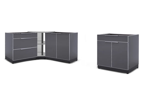 Outdoor Kitchen Aluminum 4 Piece Cabinet Set with Corner Shelf, 2-Door, 3-Drawer and Bar Cabinet