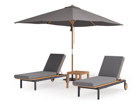 Rhodes Chaise Lounge (Set of 2) with Side Table and Umbrella