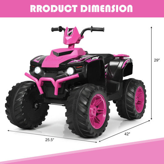 12V Kids Ride on ATV with LED Lights and Treaded Tires and LED lights-Pink