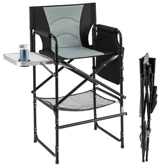 46 Inches Tall Directors Chair with Foldable Side Table and Footrest-Gray