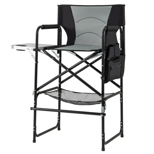 46 Inches Tall Directors Chair with Foldable Side Table and Footrest-Gray