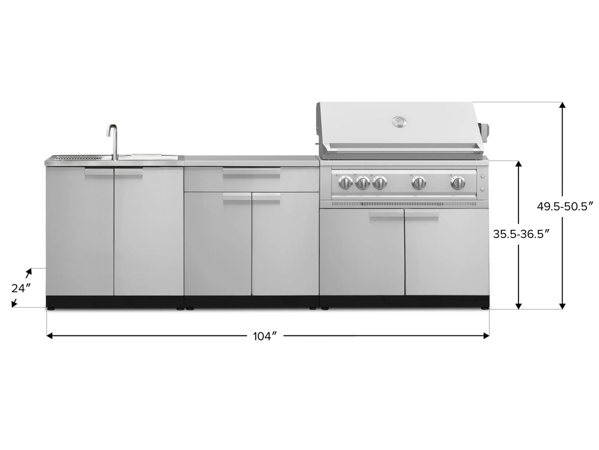 Outdoor Kitchen Stainless-Steel 5 Piece Cabinet Set with Bar, Sink, Grill Cabinet, Platinum Grill, and Countertop