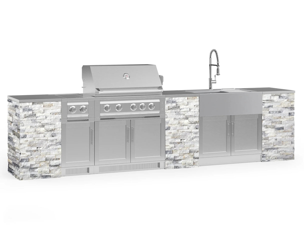 Outdoor Kitchen Signature Series 11 Piece Cabinet Set with Dual Side Burner, Sink, Platinum Grill and Grill Cabinet