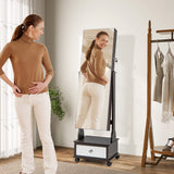 47 Inch Lockable Jewelry Cabinet Armoire with 3-Color LED Lights-Brown