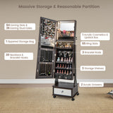 47 Inch Lockable Jewelry Cabinet Armoire with 3-Color LED Lights-Brown