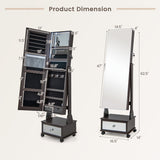 47 Inch Lockable Jewelry Cabinet Armoire with 3-Color LED Lights-Brown