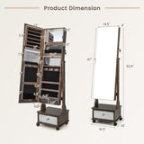 47 Inch Lockable Jewelry Cabinet Armoire with 3-Color LED Lights-Rustic Brown