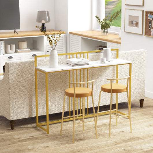 47 Inch Long Entryway Table with Faux Marble Top and Baffle-White