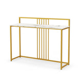 47 Inch Long Entryway Table with Faux Marble Top and Baffle-White