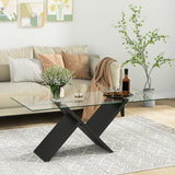 47 Inch Rectangle Glass Coffee Table Modern Center Table with Tempered Glass Tabletop-Black