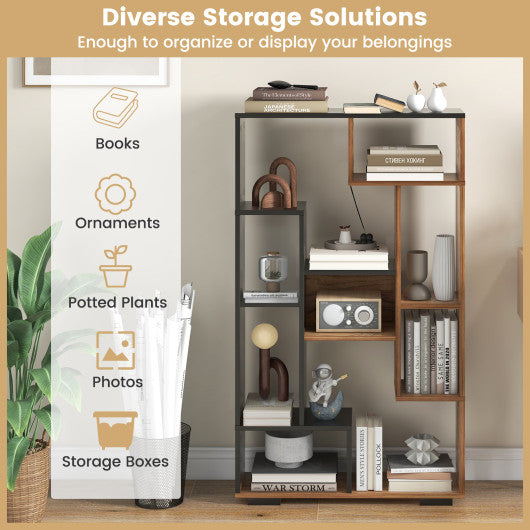 47-Inch Tall Bookshelf for Home Office Living Room-Natural & Black