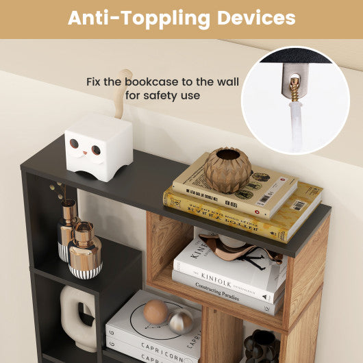 47-Inch Tall Bookshelf for Home Office Living Room-Natural & Black