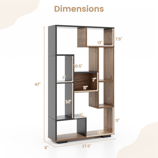47-Inch Tall Bookshelf for Home Office Living Room-Natural & Black