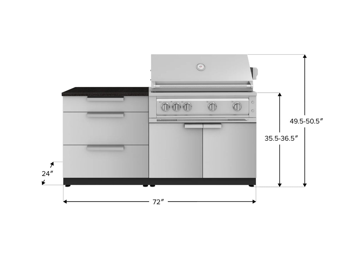 Outdoor Kitchen Stainless-Steel 4 Piece Cabinet Set with 3 Drawer, Grill Cabinet, Platinum Grill, and Countertop