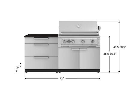 Outdoor Kitchen Stainless-Steel 4 Piece Cabinet Set with 3 Drawer, Grill Cabinet, Platinum Grill, and Countertop