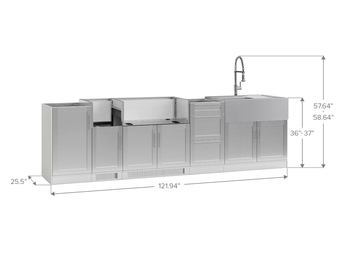 Outdoor Kitchen Signature Series 7 Piece Cabinet Set with Dual Side Burner and Sink Cabinet