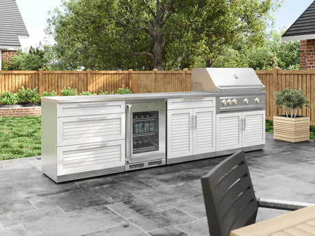 Outdoor Kitchen Stainless Steel 6 Piece Cabinet Set with Sink, 3-Drawer, 2-Door and Wall Cabinets