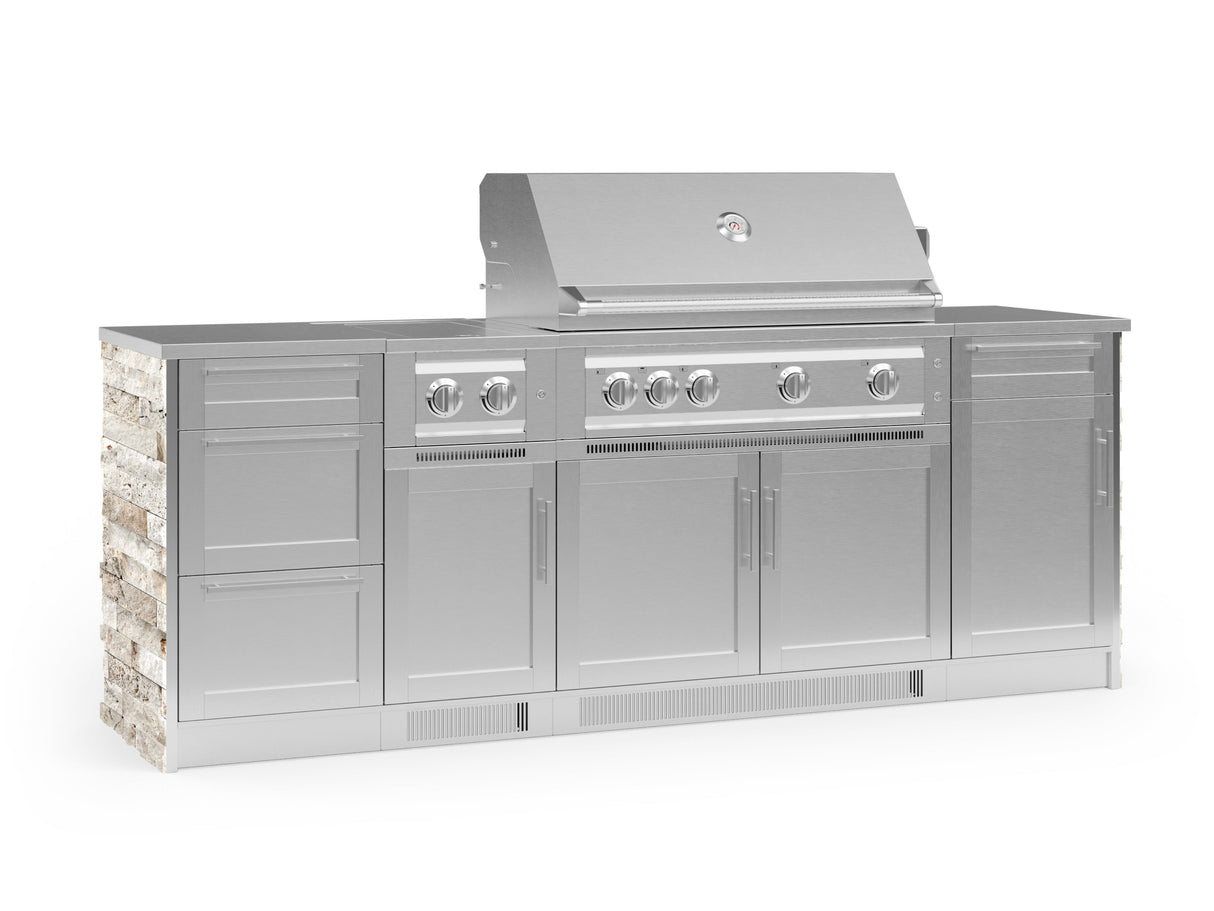 Outdoor Kitchen Signature Series 8 Piece Cabinet Set with Dual Side Burner, 3 Drawer, 1 Door, Platinum Grill and Grill Cabinet