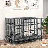48 Inch Foldable Heavy-Duty Metal Dog Cage with Lockable Rolling Casters and Tray-48 inches