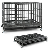 48 Inch Foldable Heavy-Duty Metal Dog Cage with Lockable Rolling Casters and Tray-48 inches