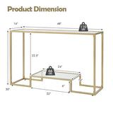 48 Inch 2-Tier Console Table with Tempered Glass Tabletop for Hallway-Golden