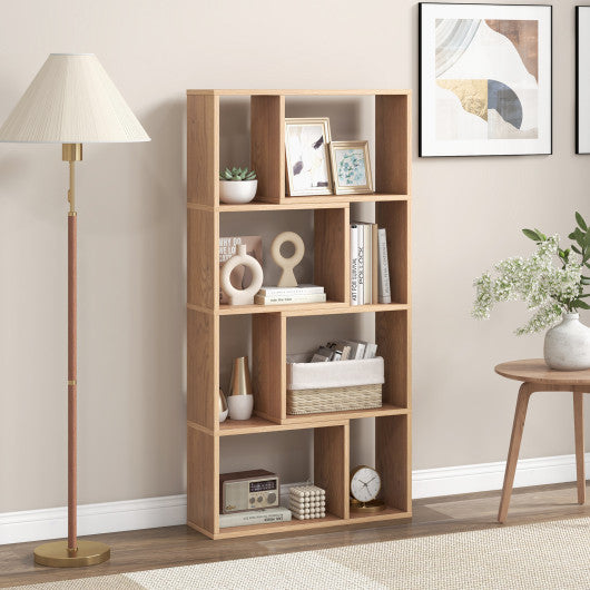 48 Inch 4-Tier Geometric Bookshelf with 8 Cubes for Living Room Bedroom-Natural