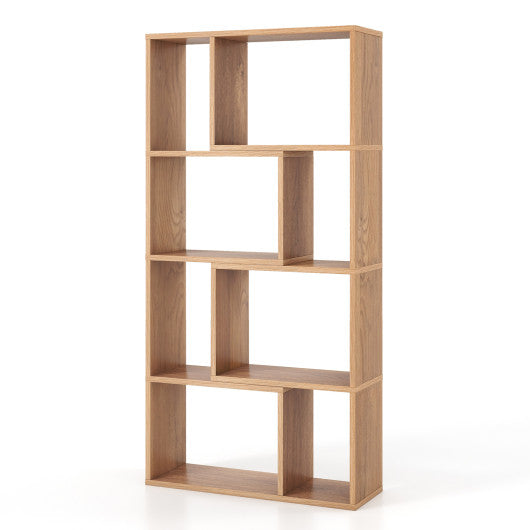 48 Inch 4-Tier Geometric Bookshelf with 8 Cubes for Living Room Bedroom-Natural