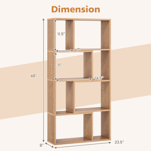 48 Inch 4-Tier Geometric Bookshelf with 8 Cubes for Living Room Bedroom-Natural