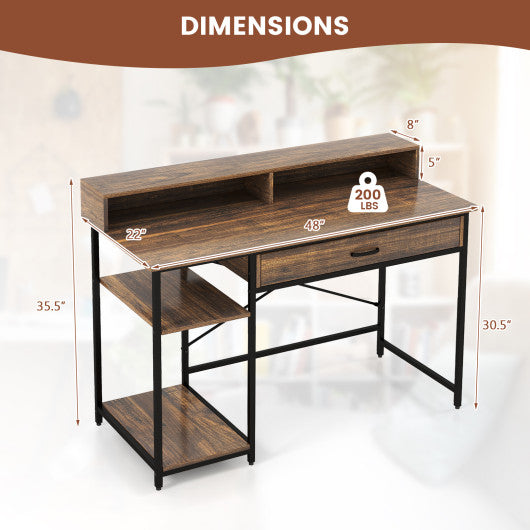 48 Inch Computer Desk with Monitor Stand Drawer and Shelves-Rustic Brown