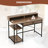 48 Inch Computer Desk with Monitor Stand Drawer and Shelves-Rustic Brown