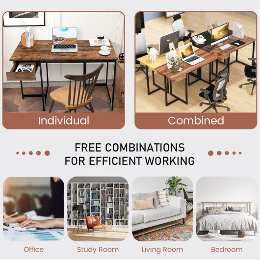 48 Inch Computer Desk with Metal Frame and Adjustable Pads-Brown