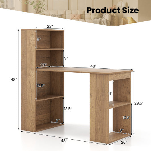 48 Inch Computer Desk with 4-Tier Bookcase and CPU Stand-Natural