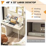 48 Inch Computer Desk with Hutch and PE Rattan Cabinet Shelves-Oak