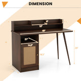 48 Inch Computer Desk with Hutch and PE Rattan Cabinet Shelves-Walnut