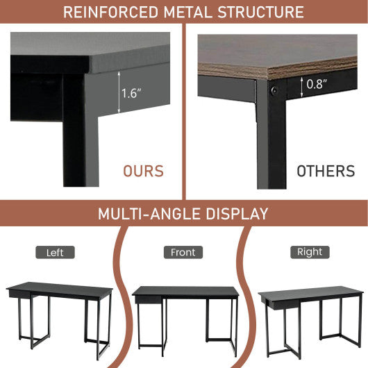 48 Inch Computer Desk with Metal Frame and Adjustable Pads-Black