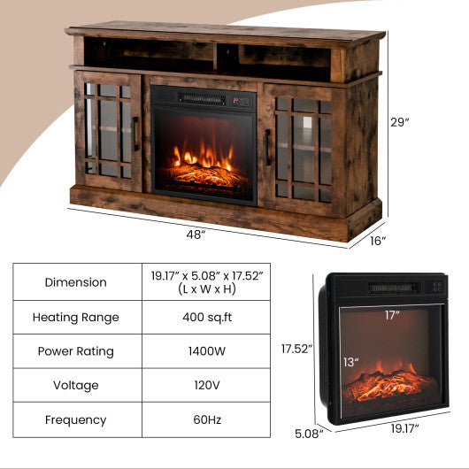 48 Inch Electric Fireplace TV Stand with Cabinets for TVs Up to 55 Inch-Brown