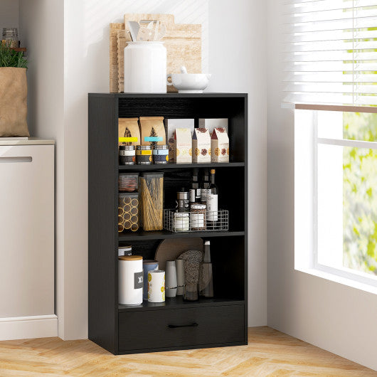 48 Inch Tall 4 Tiers Wood Bookcase with Drawer-Black