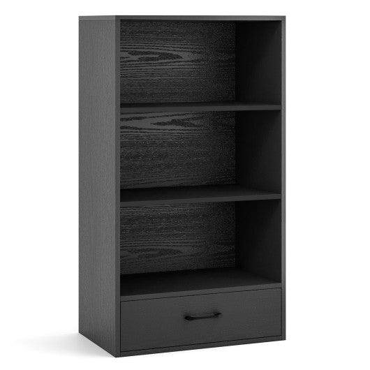 48 Inch Tall 4 Tiers Wood Bookcase with Drawer-Black