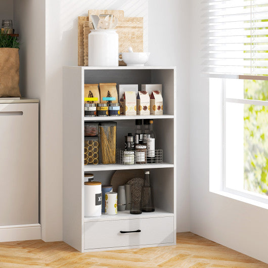 48 Inch Tall 4 Tiers Wood Bookcase with Drawer-White