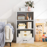 48 Inch Tall 4 Tiers Wood Bookcase with Drawer-White