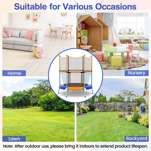 48 Inch Toddler Trampoline with Safety Enclosure Net-Orange