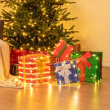 48 Inches Lighted Stacked Gift Boxes with Built-in LED Lights and Decorative Bows