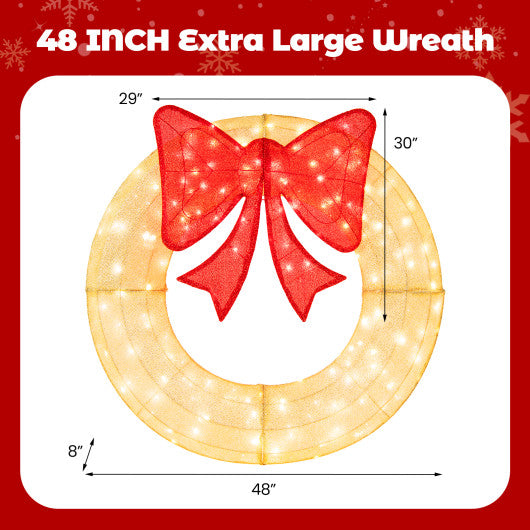 48 Inch Pre-Lit Lighted Christmas Mesh Wreath with Large Bow and 200 LED Bulbs