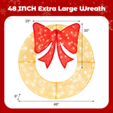 48 Inch Pre-Lit Lighted Christmas Mesh Wreath with Large Bow and 200 LED Bulbs