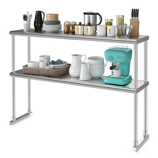 48 x 12 Inch Kitchen Stainless Steel Overshelf with Adjustable Lower Shelf